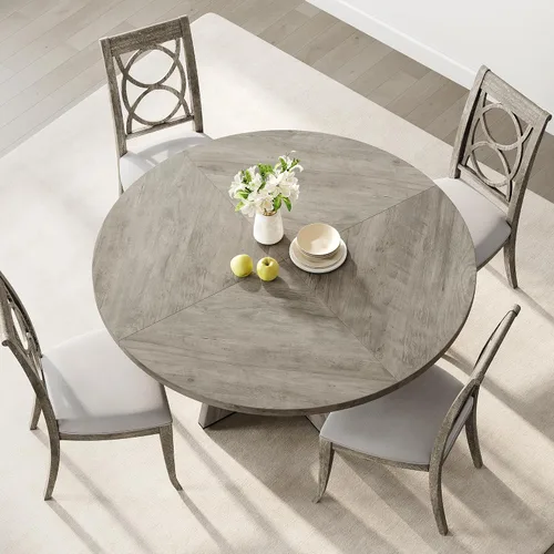 Miniatura 4 de GarveeHome Juego de mesa de comedor redonda grande de 47 pulgadas para 4 a 6, mesa de comedor de granja con parte superior y patas de madera