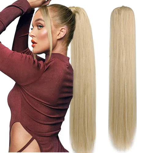 Miniatura 8 de BHF Extensiones de cola de caballo orgánicas de 32 pulgadas + 30 pulgadas, con cordón negro, extensiones de cabello extralargas con clip para mujer