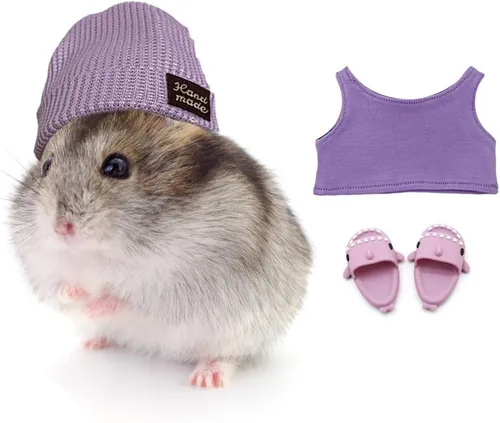 Miniatura 7 de Conjunto de disfraz de hámster con camisa, sombrero, zapatos, pantuflas de tiburón lindo animal pequeño para mascotas reales, ropa de fiesta de Azul