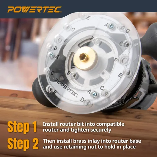 Miniatura 6 de POWERTEC Kit de incrustaciones de latón para enrutador con juego de guía de buje + pasador de centrado, collar y broca de carburo sólido de 1/8