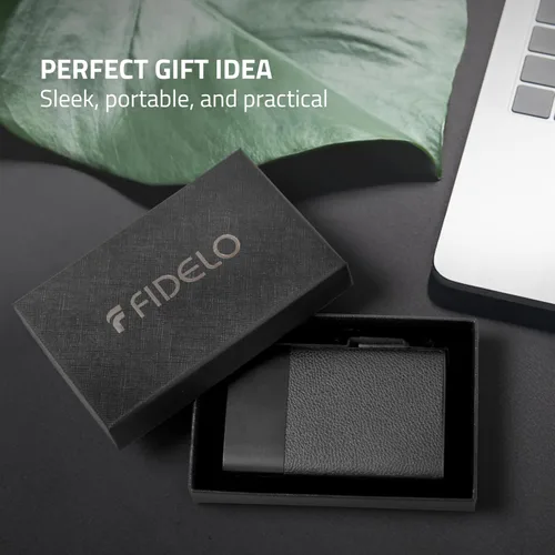 Miniatura 14 de Fidelo Cartera minimalista para hombre – Soporte delgado para tarjetas de crédito con clip para dinero, bolsillo frontal con bloqueo RFID, Cuero sin