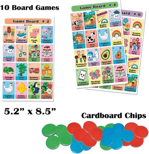Miniatura 2 de Juego bilingüe Loteria Fiesta en inglés y español, bingo mexicano para 10 jugadores, 10 tablas, baraja completa de cartas y fichas