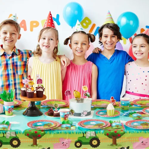Miniatura 6 de WERNNSAI 2 manteles de granja – Decoración de cumpleaños de animales de granja, mantel de fiesta de animales, decoración de cumpleaños para niños