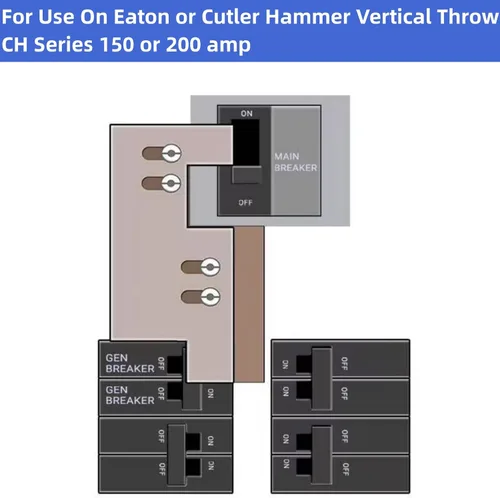 Miniatura 2 de Kit de bloqueo de generador compatible con Eaton Cutler Hammer Vertical Throw 150 o 200 Amp paneles principales, 2 1/4 pulgadas de espacio entre