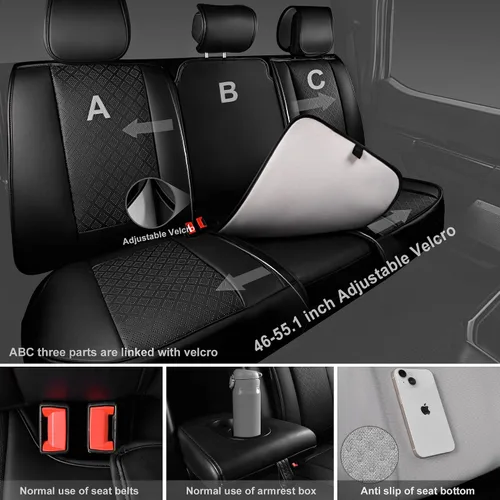 Miniatura 3 de CAR PASS Fundas de asiento de automóvil de piel de napa para 5 asientos, soporte lumbar de lujo, impermeables, transpirables, duraderas, todas