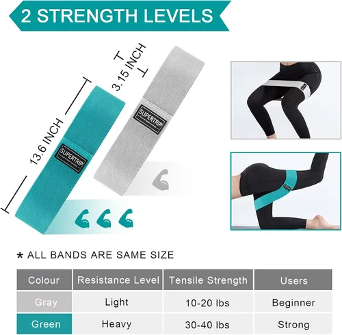 Miniatura 4 de Supertrip Bandas de resistencia de tela para piernas y glúteos, antideslizantes, para mujeres/hombres, bandas elásticas para entrenamiento, fitness
