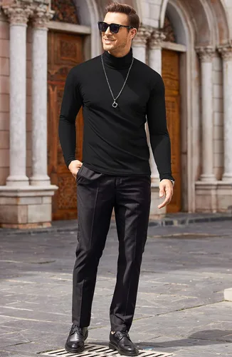 Miniatura 3 de COOFANDY Camisetas casuales de cuello alto para hombre, ligeras, básicas, de algodón