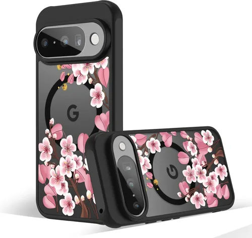 Miniatura 13 de Funda magnética para Google Pixel 10A [Compatible con MagSafe] Funda con patrón floral de flores negras para mujeres y niñas, con borde de TPU Rama