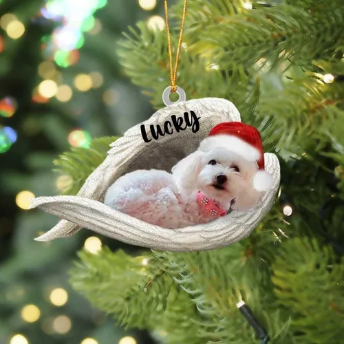 Miniatura 4 de Adorno acrílico plano de perro de Navidad de pastor alemán blanco, ángel dormido, regalo conmemorativo para perro, adorno personalizado con nombre