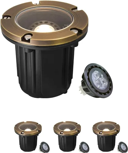Miniatura 14 de MALORY Luces de Paisaje de Bajo Voltaje, (4.6''A) Cubierta Superior de Latón 12V Luces Empotradas en el Suelo para Exteriores, Iluminación LED