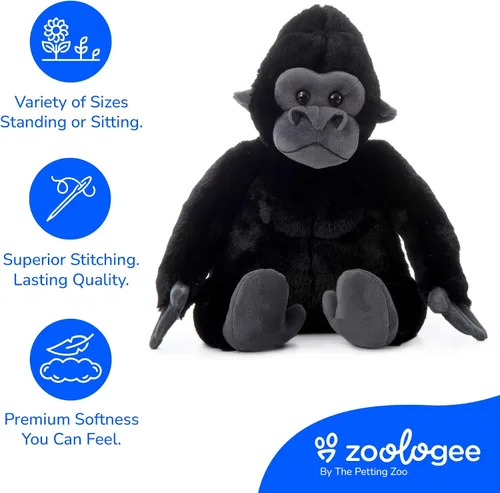 Miniatura 4 de The Petting Zoo Gorilla - Animal de peluche, regalos para niños, animales salvajes del zoológico Onez, juguete de peluche de gorila de 12 pulgadas