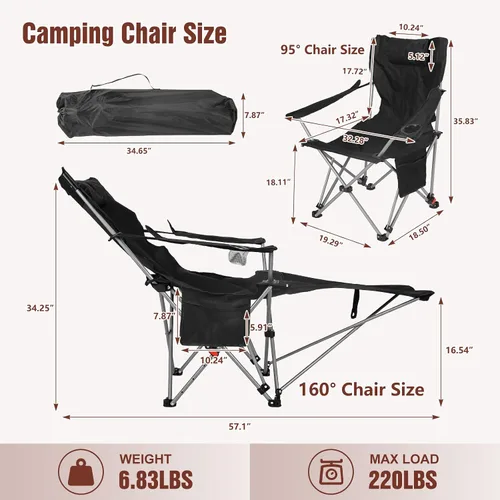 Miniatura 2 de Reclining Camping Chair with Footrest, 4-Position Adjustable Zero Gravity Chair, Portable Folding Camping Lounge Chair with Headrest Cup Holder &