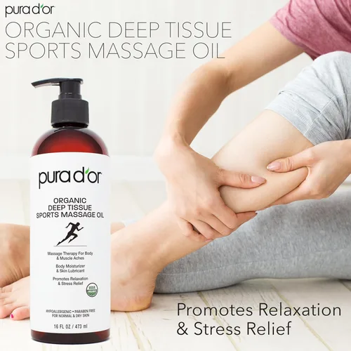 Miniatura 4 de PURA D'OR Masaje deportivo orgánico de tejido profundo de 16 onzas – Aceites de jojoba, girasol, almendra, pomelo y eucalipto, alivia el dolor