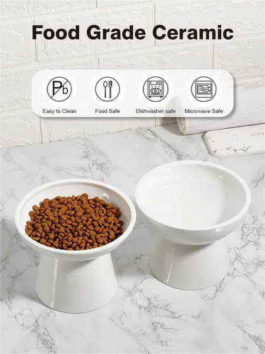 Miniatura 6 de LoeJan Juego de cuencos elevados para alimentos y agua, comedero de cerámica extra ancho y elevado, cuenco de alimentación para gatos antivómitos