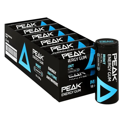 Peak Goma de mascar Energy Gum (paquete de 12, 0.81 oz) sabor a menta, goma de mascar con cafeína para aumentar la energía, sin azúcar, con