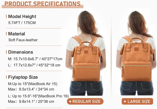 Miniatura 4 de Kah&Kee - Mochila de cuero con compartimento para laptop, ideal para viajes, escuela, para mujeres y hombres, marrón claro (Camel Beige)), PU1211