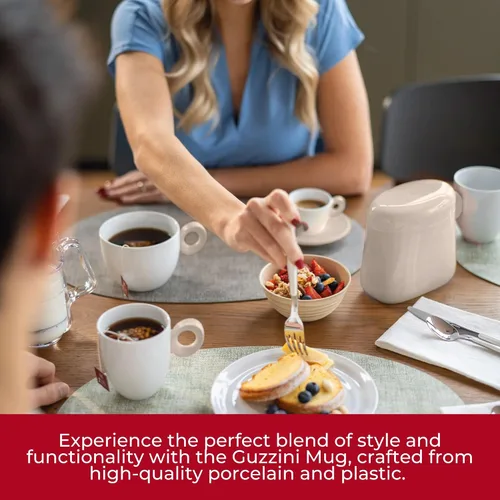 Miniatura 3 de Guzzini Taza diaria con asa, juego de 4 (verde ácido), porcelana y plástico, apta para microondas y lavavajillas, sin BPA, novedosa taza de café