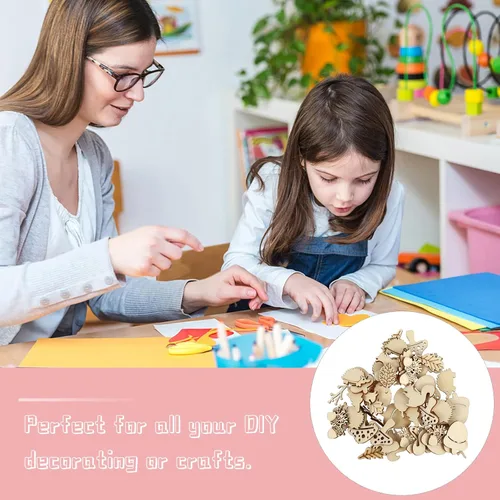 Miniatura 6 de NUOBESTY 50 piezas de recortes de madera de animales y plantas de 1.18 pulgadas sin terminar para manualidades adornos y decoraciones de fiesta