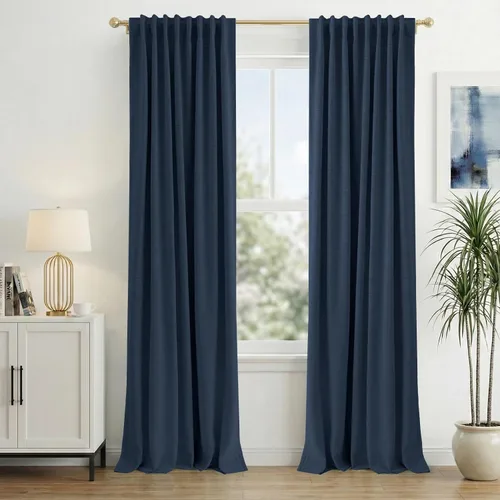 Miniatura 12 de INOVADAY Cortinas 100% opacas de 63 pulgadas de largo, juego de 2 paneles de lino con pestaña trasera, bolsillo para barra, cortinas opacas