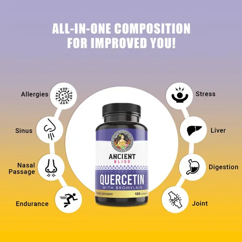 Miniatura 4 de Ancient Bliss Quercetina con bromelina Quercetina 1000 mg de bromelina 200 mg por porción Apoya el sistema inmunológico, la salud
