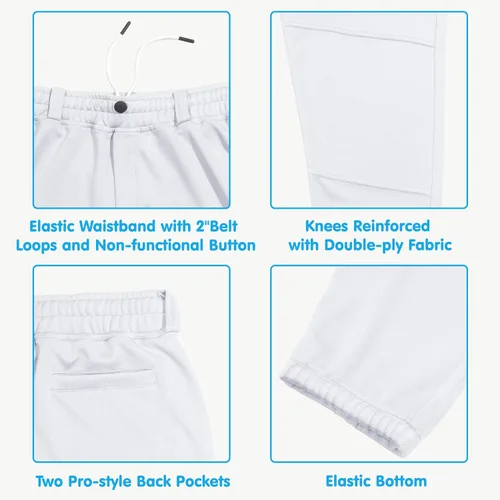 Miniatura 3 de Mivei Pantalones de béisbol para niños de 2 a 7 años, pantalones de béisbol para niños pequeños, pantalones de sóftbol con bolsillos UPF50+