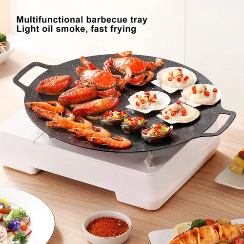 Miniatura 2 de Sartén coreana, sartén redonda antiadherente de 11.8 pulgadas para barbacoa coreana, parrilla redonda con asa, placa de estufa multifuncional