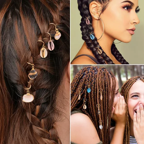 Miniatura 2 de 13 piezas de joyería para el cabello de rastas para mujeres y niñas, accesorios para trenzas, círculos y colgantes, decoraciones de estilo playa