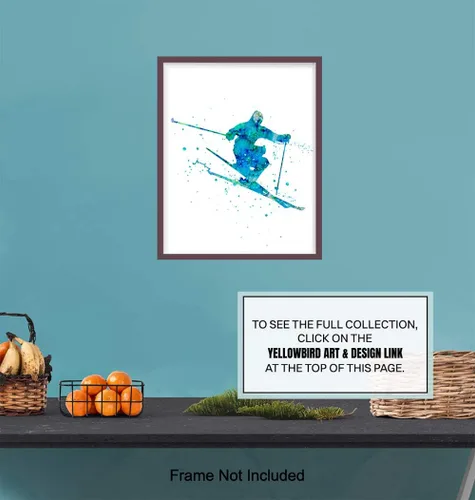 Miniatura 6 de Impresión artística de pared de acuarela de esquí, foto sin marco de 8 x 10 pulgadas, gran regalo para esquiadores y snowboarders, decoración