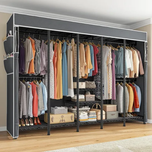 Miniatura 9 de Raybee Perchero de ropa resistente de 88.2 pulgadas de ancho, para colgar ropa, extra ancho, portátil, cargas de armario, 1200 libras, estante Negro