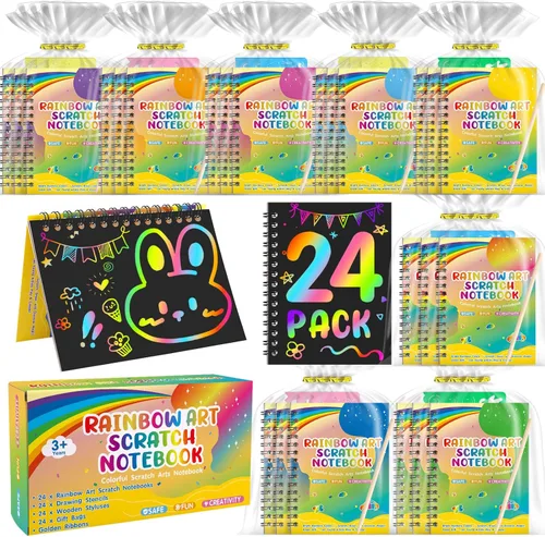 Miniatura 8 de YSCare Paquete de 24 Cuadernos de Artes y Manualidades para Rascar, Notas de Arte Arcoíris para Rascar, Rellenos para Bolsas de Golosinas Regalos