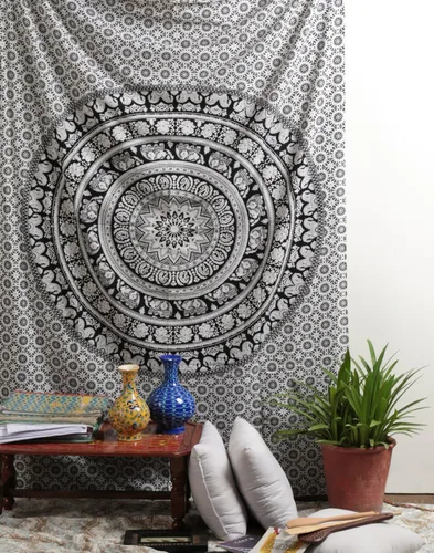 Miniatura 3 de RAJRANG - Tapiz de mandala indio para colgar en la pared, diseño hippie, de elefante, playa, decoración de dormitorio universitario, bohemio, boho.
