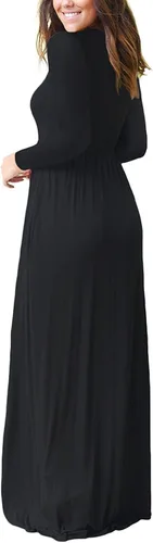 Miniatura 3 de VIISHOW - Vestido largo para mujer, vestido largo informal de ajuste holgado, manga larga y bolsillos