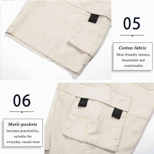 Miniatura 5 de APTRO Pantalones cortos cargo para hombre, cintura elástica, cordón de verano, pantalones cortos de algodón casuales grandes y altos, pantalones