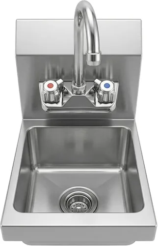 Miniatura 2 de Fregadero de mano comercial de montaje en pared de 12 pulgadas x 9 pulgadas x 13 pulgadas. Fregadero de acero inoxidable que ahorra espacio
