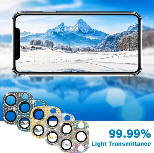Miniatura 50 de Protector de lente de cámara diseñado para iPhone 12 Pro Max, con diamantes de imitación 3D con diamantes de imitación 9H, vidrio templado, Rosado