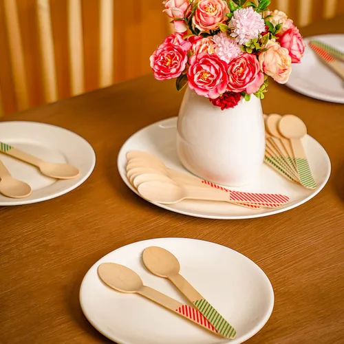 Miniatura 4 de Gerrii 100 unidades de suministros de barra de cacao caliente, cucharas desechables de madera de chocolate de Navidad de 6 pulgadas, cuchara