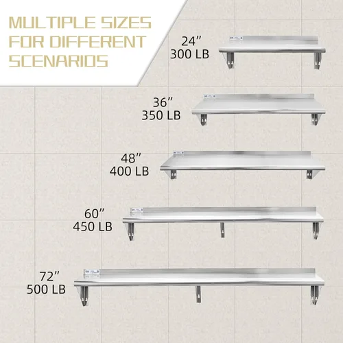 Miniatura 7 de HALLY SINKS & TABLES H Estante de acero inoxidable de 18 x 36 pulgadas, 350 libras, estantería flotante comercial de montaje en pared
