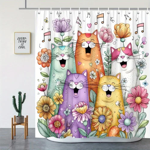 Miniatura 8 de Divertidos juegos de cortinas de ducha con diseño de gato, bonita cortina de ducha para niños, tela lavable y duradera, cortina de ducha de 72 x 72