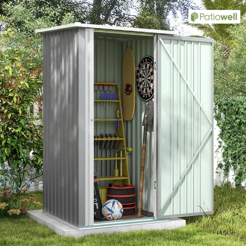 Miniatura 2 de Patiowell - Cobertizo de almacenamiento al aire libre de 3 x 3 pies, pequeño cobertizo de almacenamiento de herramientas de jardín con techo Gris