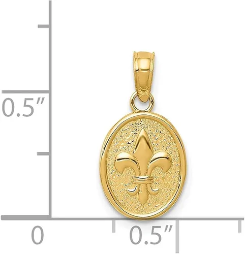 Miniatura 3 de Diamond2Deal Flor de Lis pequeña pulida de oro amarillo de 14 quilates en colgante ovalado, joyería fina para mujer, Metal, No es una piedra preciosa