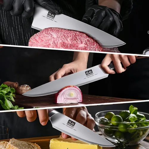 Miniatura 6 de SHAN ZU Juego de cuchillos japoneses de 3 piezas, juego de cuchillos de chef de acero inoxidable 10Cr15Mov de alto carbono, juego de cuchillos