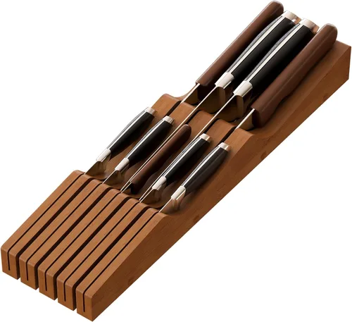 Miniatura 9 de Organizador de cajones de cuchillos grande, soporte para cuchillos de madera de bambú, bloque de cuchillos con capacidad para hasta 15 cuchillos