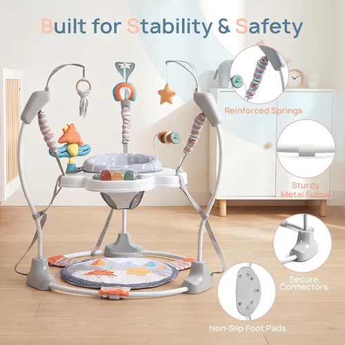 Miniatura 7 de Centro de Actividad para Bebé, Centro de Actividad con Saltador para Bebé con Música, Juguetes Interactivos, Asiento Giratório de 360°, 3 Alturas