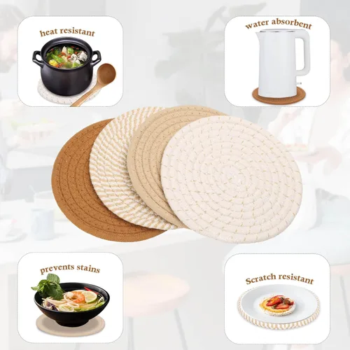 Miniatura 4 de Billbotk Salvamanteles de 7 pulgadas para platos calientes, ollas y sartenes calientes, 4 almohadillas calientes resistentes al calor, soportes
