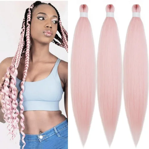 Miniatura 34 de pelo trenzado preestirado marrón, pelo trenzado Kanekalo, pelo trenzado preestirado de 26 pulgadas, 6 paquetes plegados, textura Yaki, extensiones