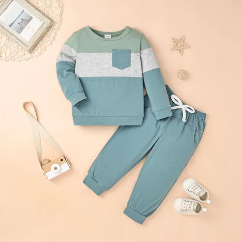 Miniatura 45 de Ropa de otoño e invierno para bebé, trajes de niño pequeño, sudadera de manga larga, sudadera de retazos y pantalones, 2 piezas, 12 meses a 5 años