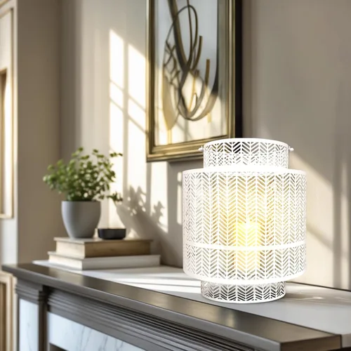 Miniatura 5 de Decozen Farol colgante para velas – Portavelas decorativo grande de metal blanco para decoración del hogar, patio, comedor, sala de estar, Blanco