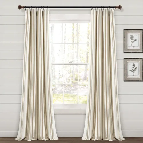 Miniatura 9 de Lush Decor Farmhouse Stripe - Par de paneles de cortinas de ventana de algodón teñido con hilo a rayas, 42" An x 84" L, Negro - Encanto rústico