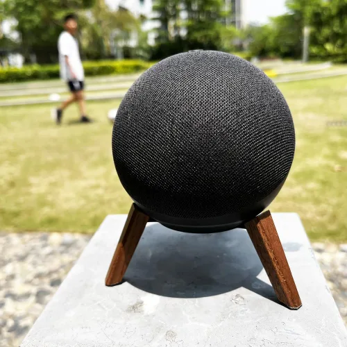 Miniatura 5 de Soporte de trípode de madera real para Alexa Echo Dots (4.ª generación) (5ª generación), soporte de madera con marco de metal y pies de silicona
