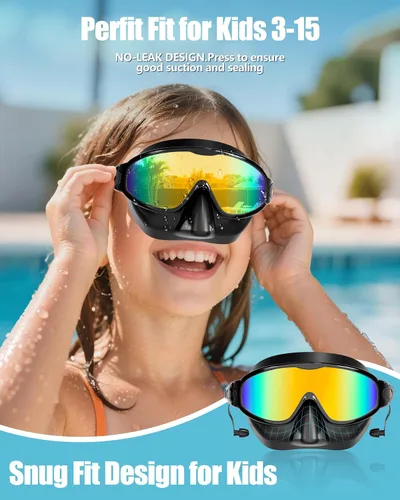 Miniatura 4 de Aegend Gafas de natación con cubierta para la nariz, paquete de 2 máscaras de natación de visión amplia, antivaho/UV
